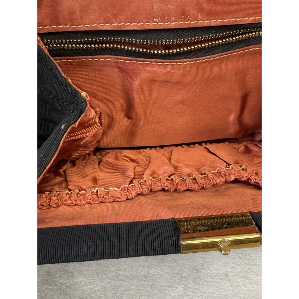 Vintage Ingber Clutch Bag Womens Black Evening Purse Gold Frame Made USA 50s 60s - Picture 5 of 11